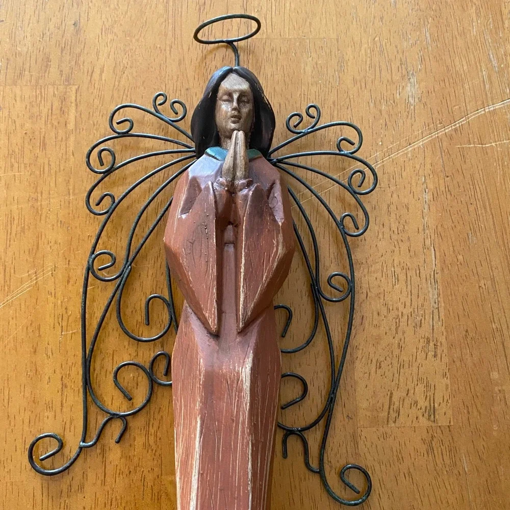 Southern Living at Home Angel Figurine Home Decor Praying Rustic Metal Wings